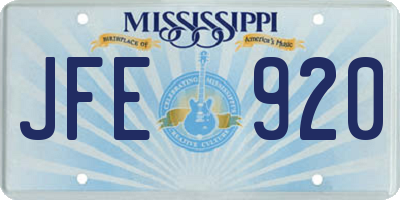 MS license plate JFE920