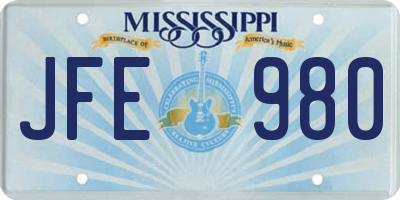 MS license plate JFE980