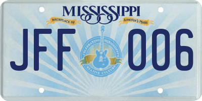 MS license plate JFF006