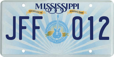 MS license plate JFF012