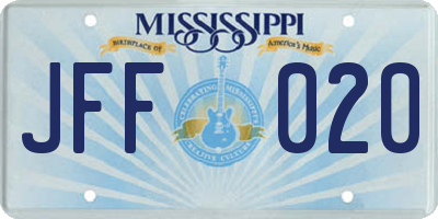 MS license plate JFF020