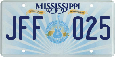 MS license plate JFF025