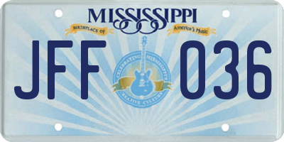 MS license plate JFF036
