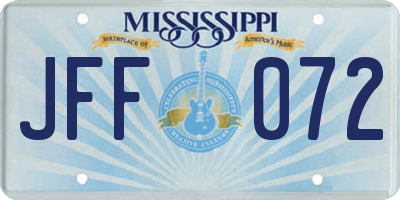 MS license plate JFF072