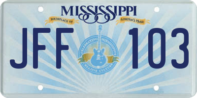 MS license plate JFF103