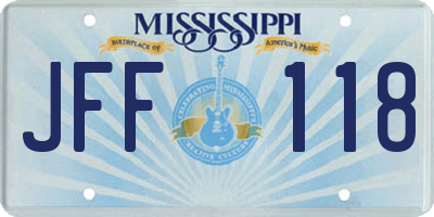 MS license plate JFF118