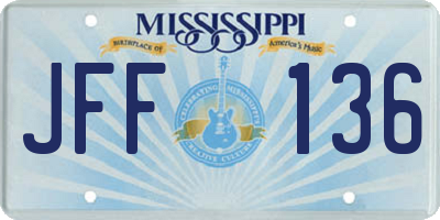 MS license plate JFF136