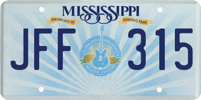 MS license plate JFF315