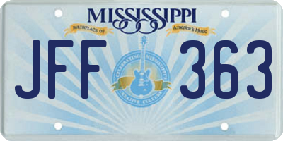 MS license plate JFF363