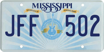 MS license plate JFF502