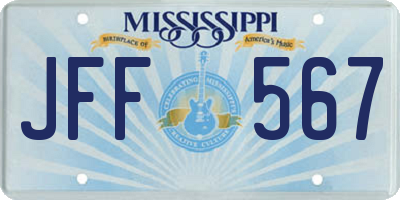 MS license plate JFF567