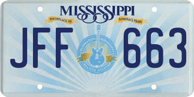 MS license plate JFF663