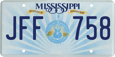 MS license plate JFF758