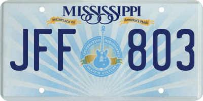 MS license plate JFF803