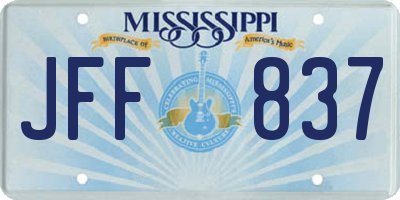 MS license plate JFF837