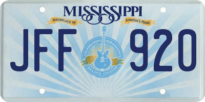 MS license plate JFF920