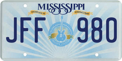MS license plate JFF980
