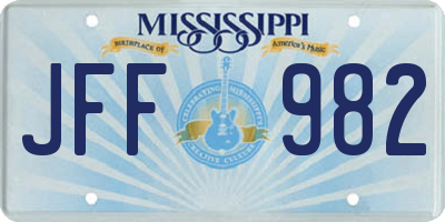 MS license plate JFF982