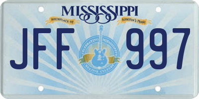 MS license plate JFF997