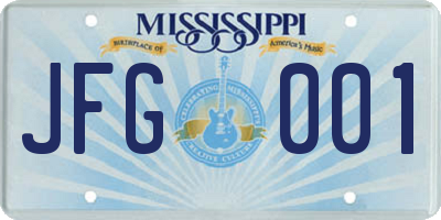 MS license plate JFG001