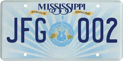 MS license plate JFG002
