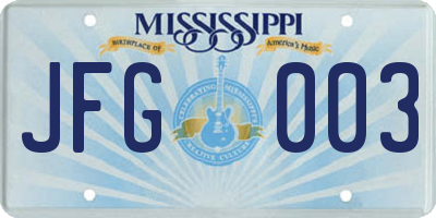 MS license plate JFG003