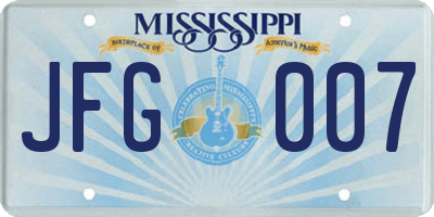 MS license plate JFG007