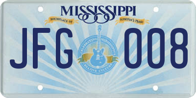 MS license plate JFG008