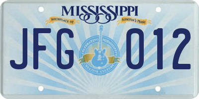 MS license plate JFG012