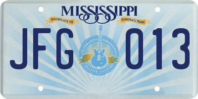 MS license plate JFG013