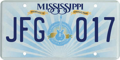 MS license plate JFG017