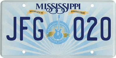 MS license plate JFG020