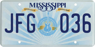 MS license plate JFG036