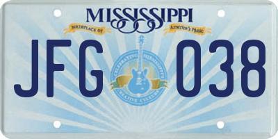 MS license plate JFG038