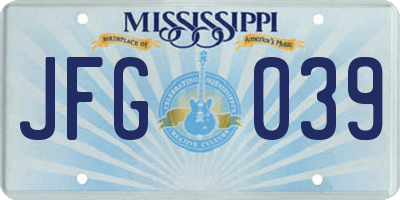 MS license plate JFG039