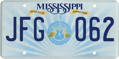 MS license plate JFG062