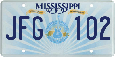 MS license plate JFG102
