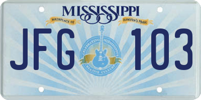 MS license plate JFG103