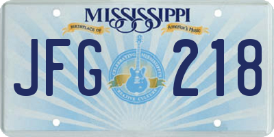 MS license plate JFG218