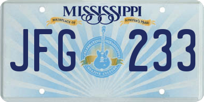MS license plate JFG233