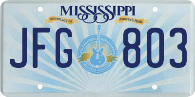 MS license plate JFG803
