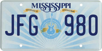 MS license plate JFG980