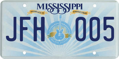 MS license plate JFH005
