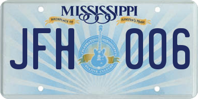 MS license plate JFH006