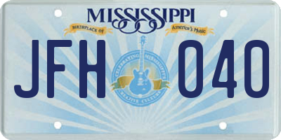 MS license plate JFH040