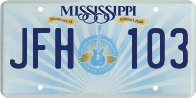 MS license plate JFH103