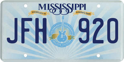 MS license plate JFH920