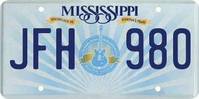 MS license plate JFH980