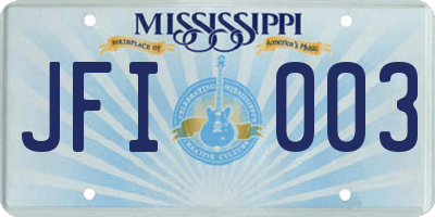 MS license plate JFI003