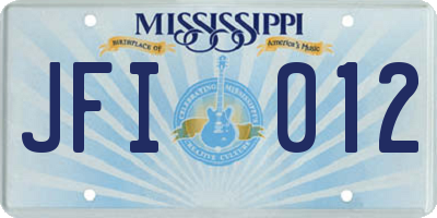MS license plate JFI012